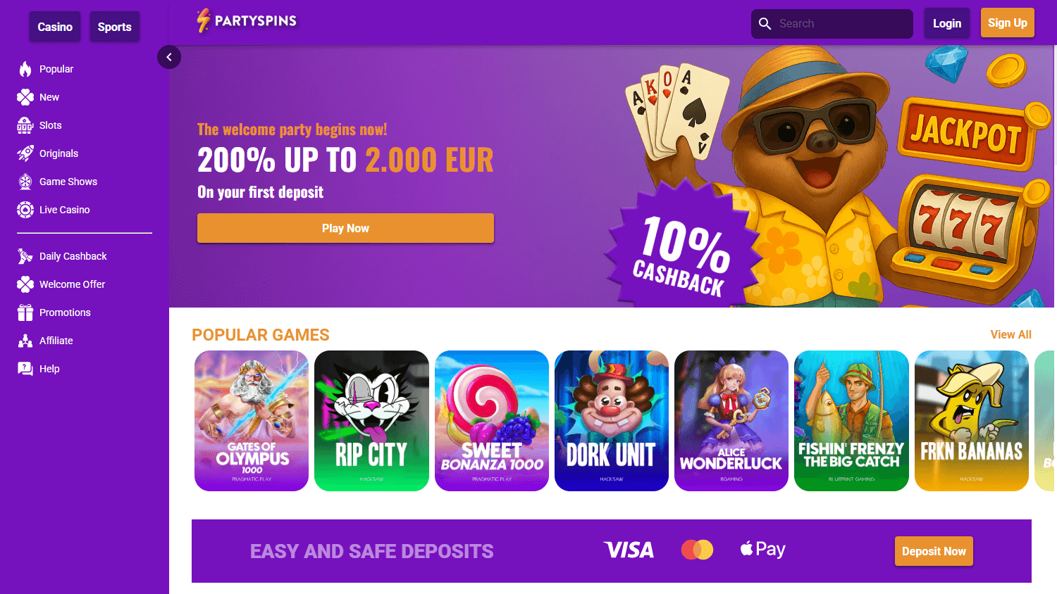 PartySpins Casino Desktop screenshot